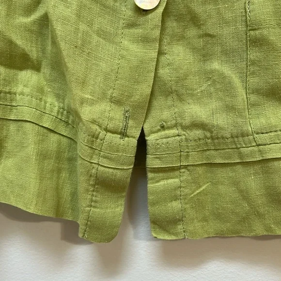 Flax Linen Button Up Cardigan Green Petite Mother of Pearl Buttons - Picture 3 of 5